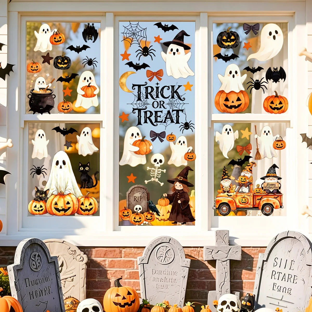 6 Sheets of Large Ghost and Pumpkin Window Clings