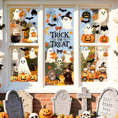 6 Sheets of Large Ghost and Pumpkin Window Clings