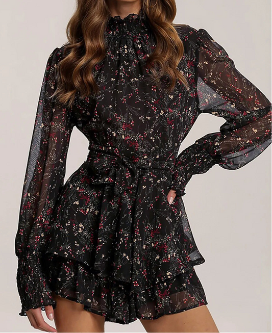 Women Casual Sexy Temperament Slim Floral Leaf Dress