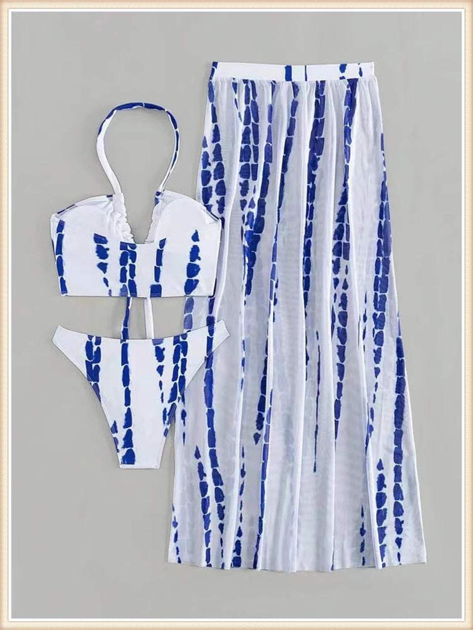 3 Pieces Tie Dye Cross Bikini Swimsuit & Cover Up Pants Swimwear Bathers