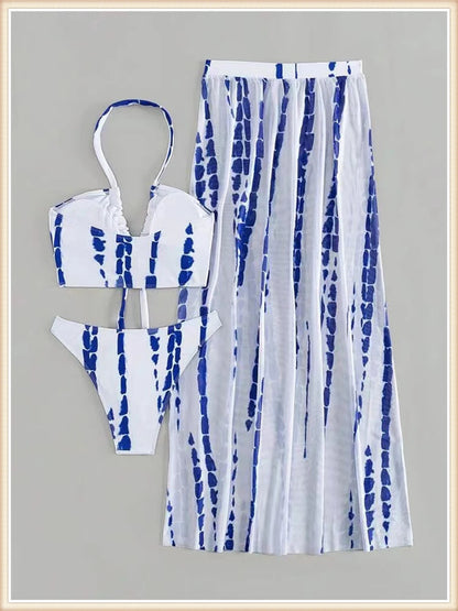 3 Pieces Tie Dye Cross Bikini Swimsuit & Cover Up Pants Swimwear Bathers