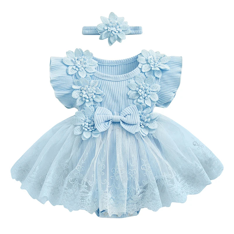 Infant Baby Girl Lace Romper Baby  with Headband