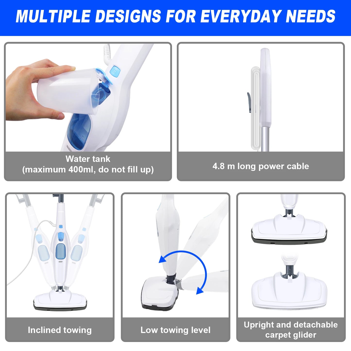 Steam Mop & Detachable Steam Cleaner, 1500W Powerful