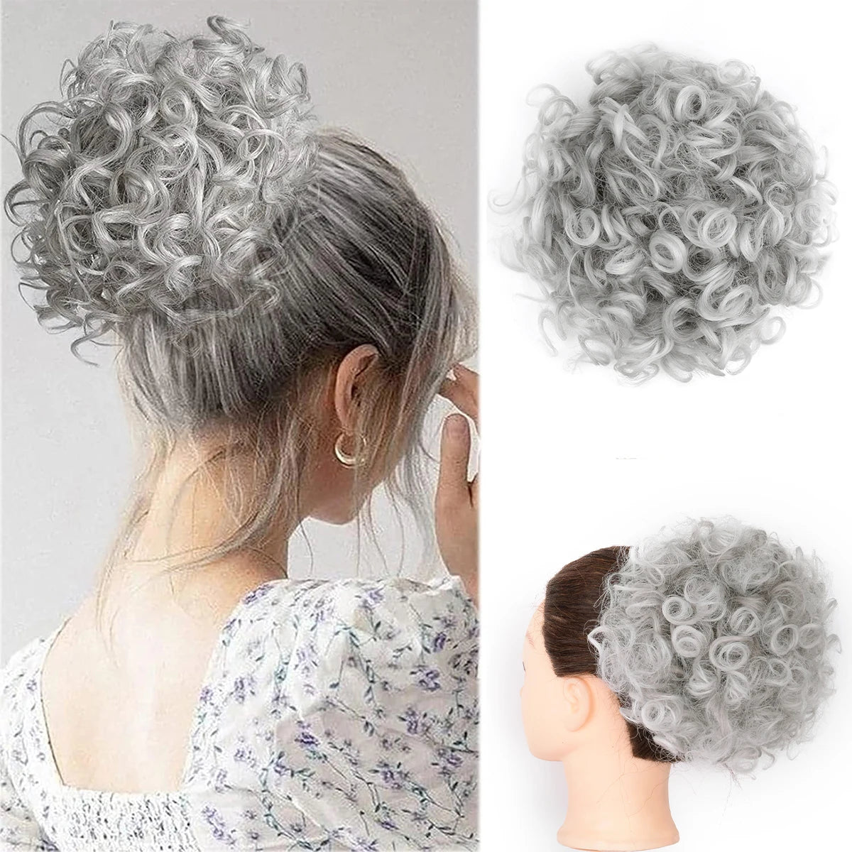 Women Messy Curly Fluffy Hair Bun Clip