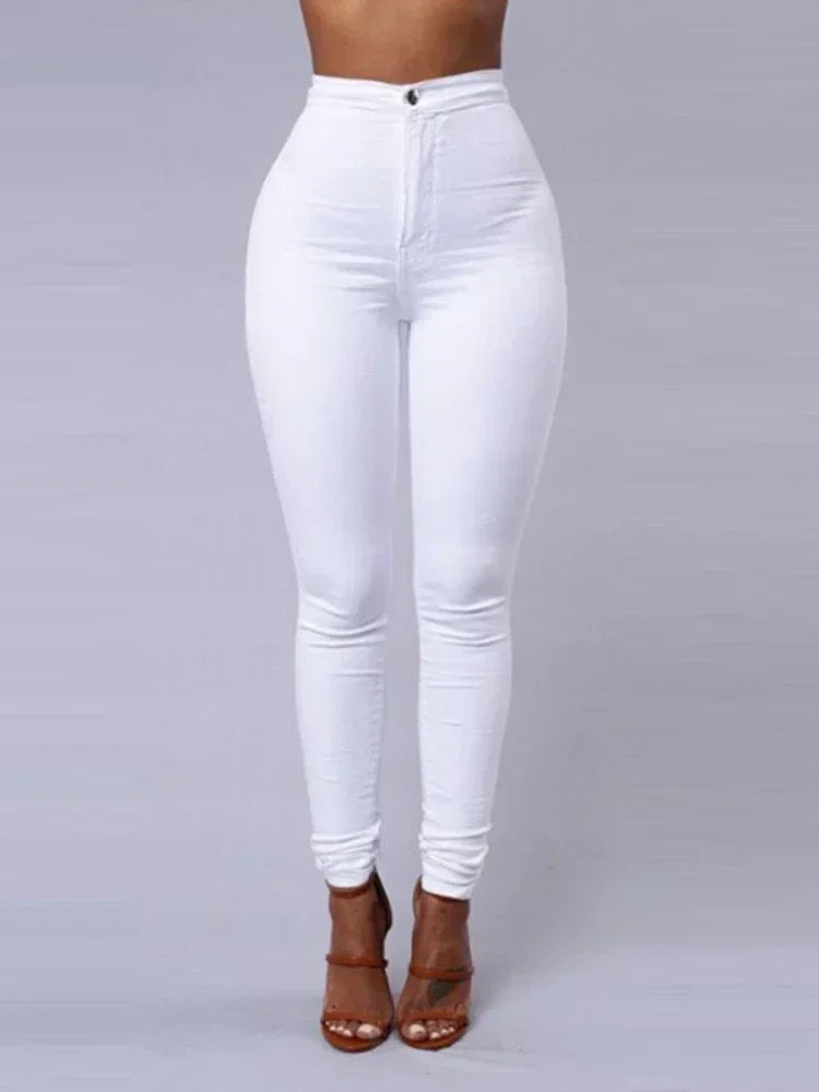 Solid Color Skinny Jeans Woman White Black High Waist