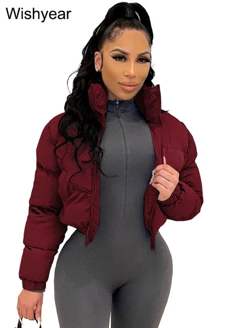 Winter Warm Jacket Women Clothing Gray Zipper Short Puffer