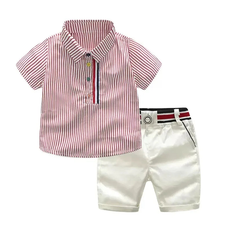Summer Boys Clothing Set Cotton Striped Short Sleeve