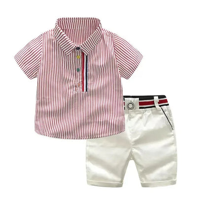 Summer Boys Clothing Set Cotton Striped Short Sleeve