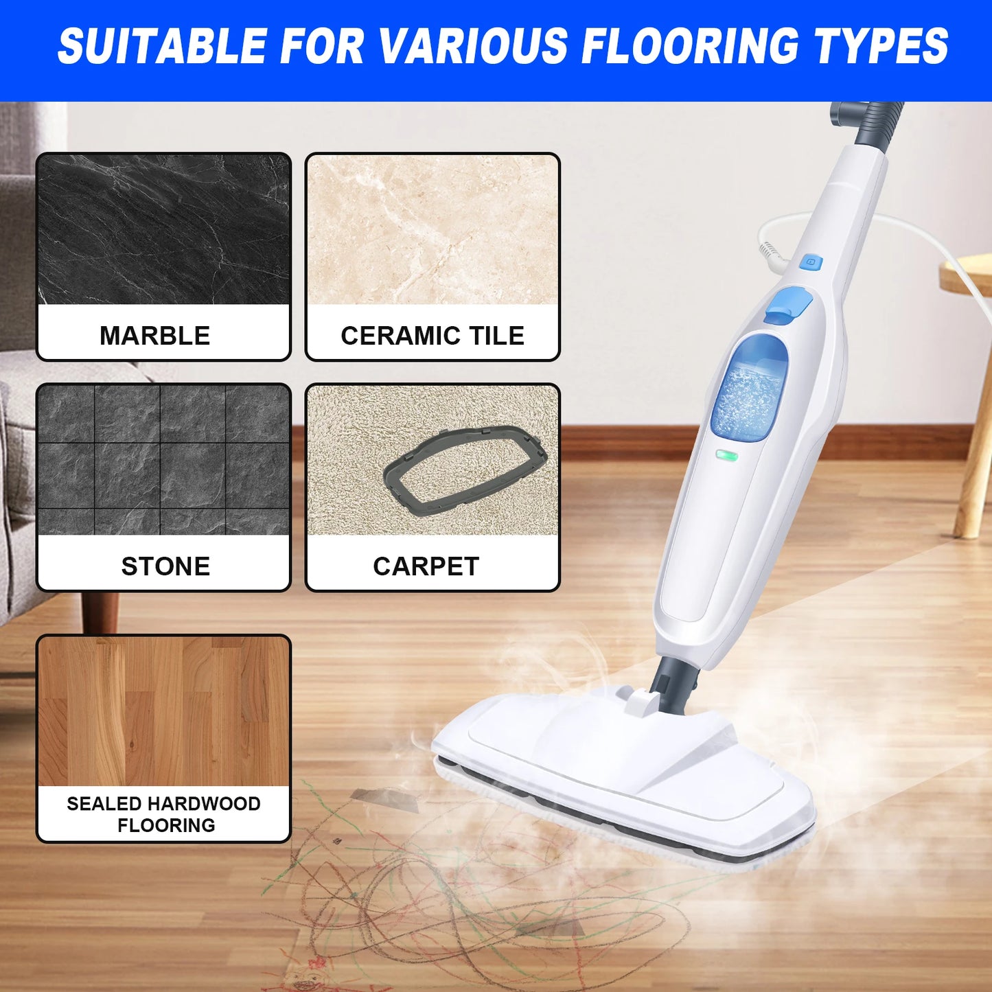 Steam Mop & Detachable Steam Cleaner, 1500W Powerful