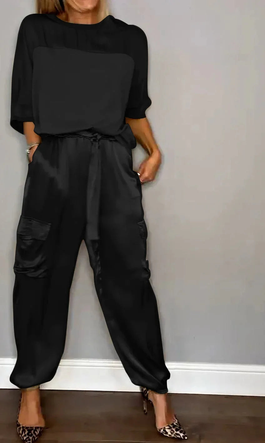 Satin Two Piece Set New O Neck Long Sleeve