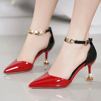 Women Fashion Sweet Pointed Toe Buckles Strap Stiletto Heels