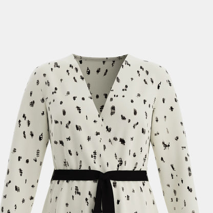 Polka Dot Long Sleeve V-neck Mini  Dress