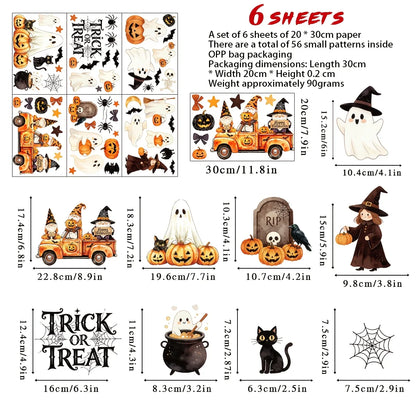 6 Sheets of Large Ghost and Pumpkin Window Clings
