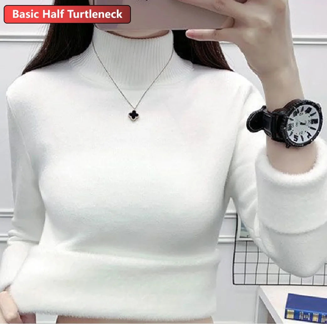 Turtleneck Winter Sweater Women Elegant Thicken Velvet Lined Warm