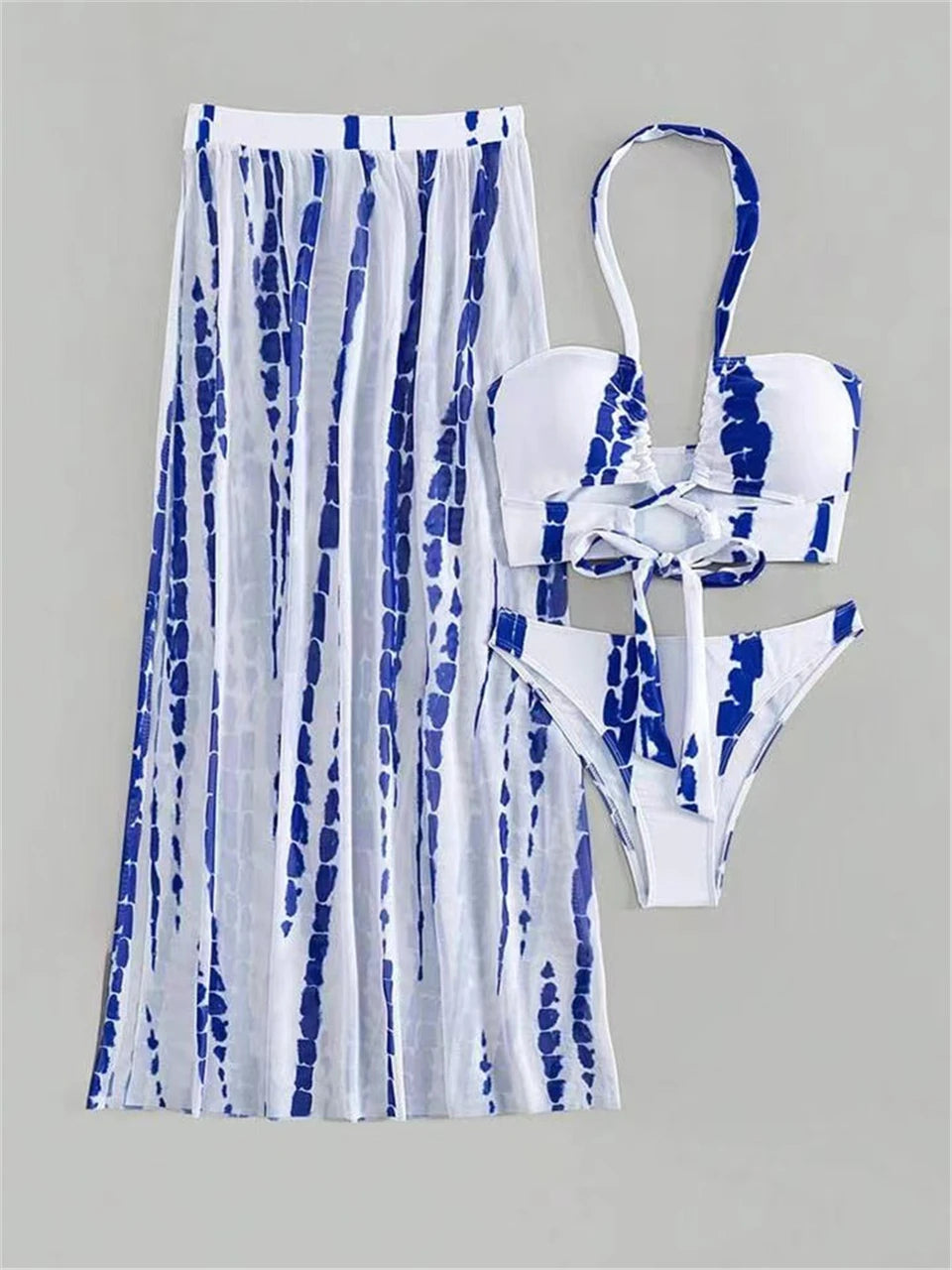 3 Pieces Tie Dye Cross Bikini Swimsuit & Cover Up Pants Swimwear Bathers