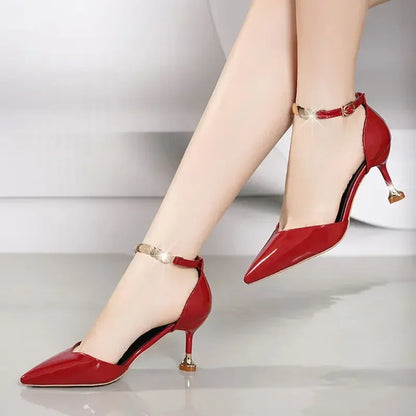 Women Fashion Sweet Pointed Toe Buckles Strap Stiletto Heels