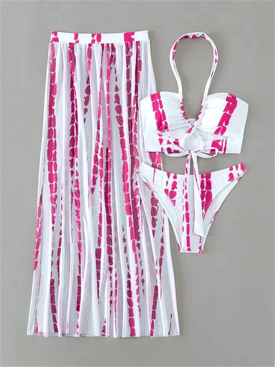 3 Pieces Tie Dye Cross Bikini Swimsuit & Cover Up Pants Swimwear Bathers