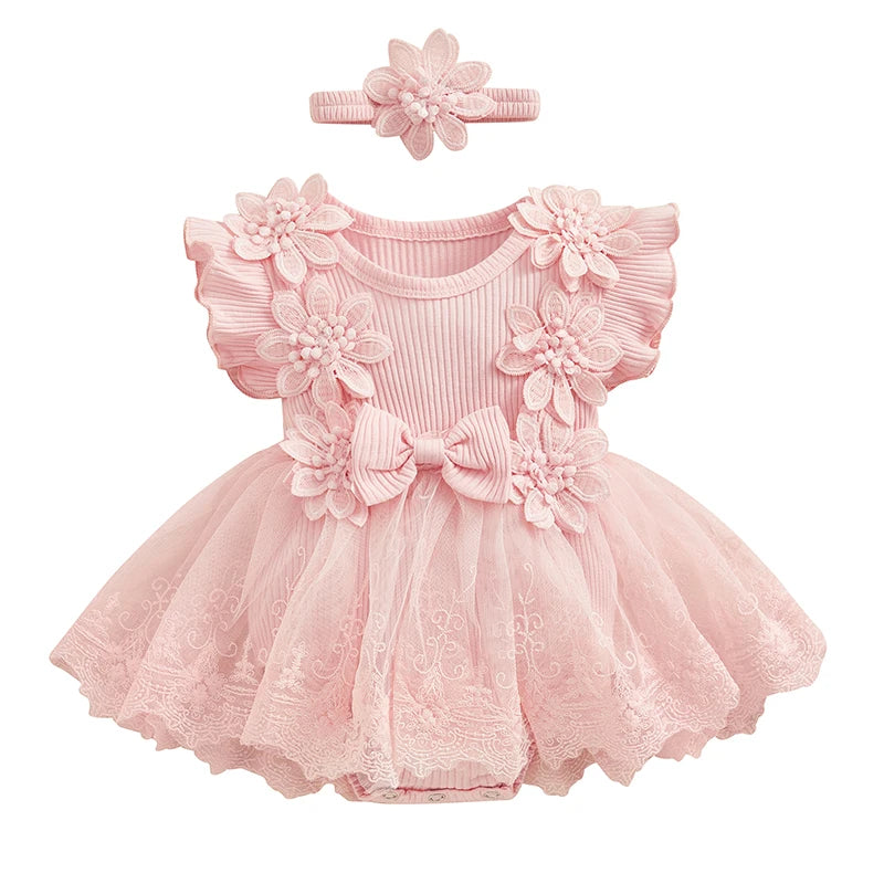 Infant Baby Girl Lace Romper Baby  with Headband