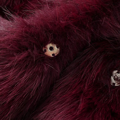 Women's Fur Coat Women  Plush Burgundy Bomber Jacket