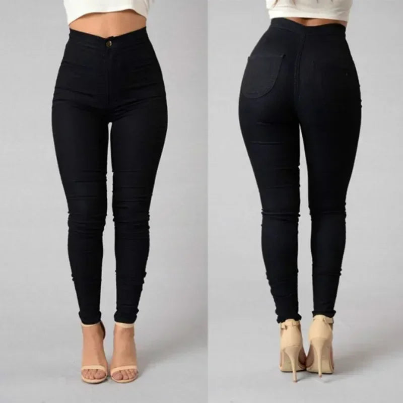 Solid Color Skinny Jeans Woman White Black High Waist