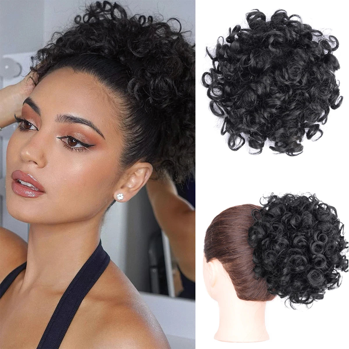 Women Messy Curly Fluffy Hair Bun Clip