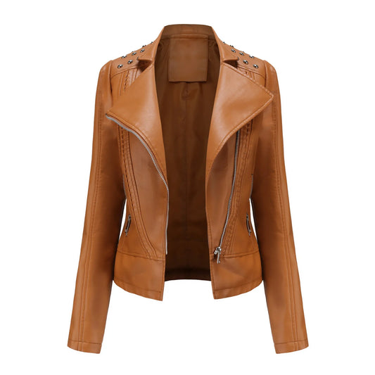 Faux Motorcycle Coat Short Leather Slim-Fit Jackets