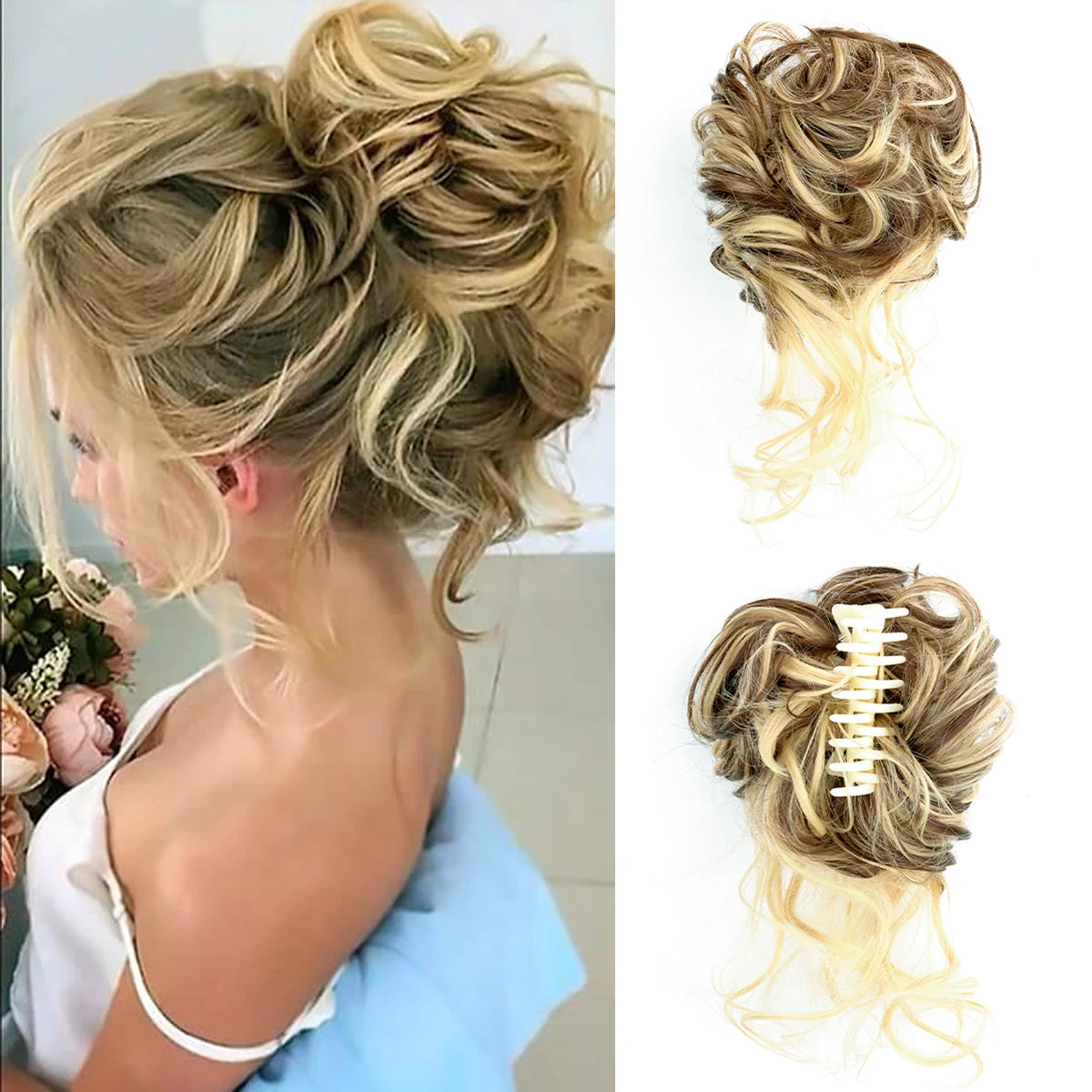 Women Messy Curly Fluffy Hair Bun Clip