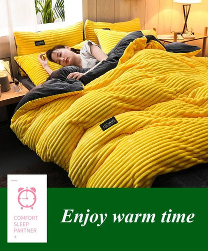 Thick Solid Color Velvet Duvet Cover Winter Warmth Bedding Set