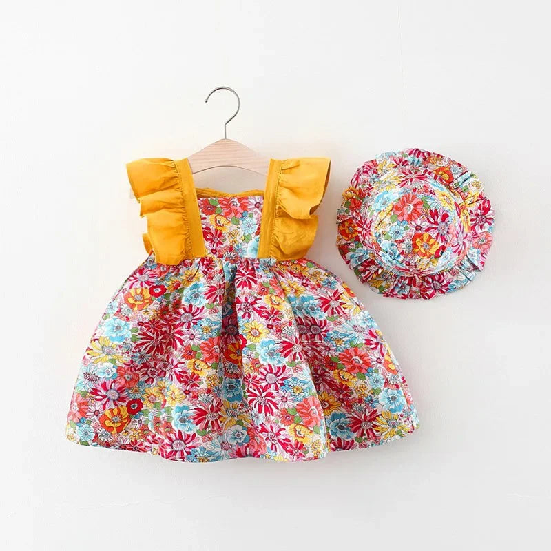 Summer Girl Baby Strap Dress with Hat