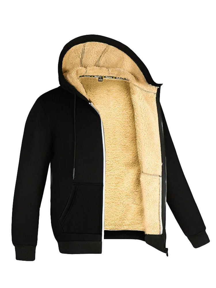 Casual Sports Fleece Black Hooded Jacket