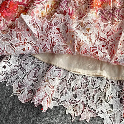 Elegant Lace Casual Sleeveless Chic Hollow Out Print Sexy Straps Dresses