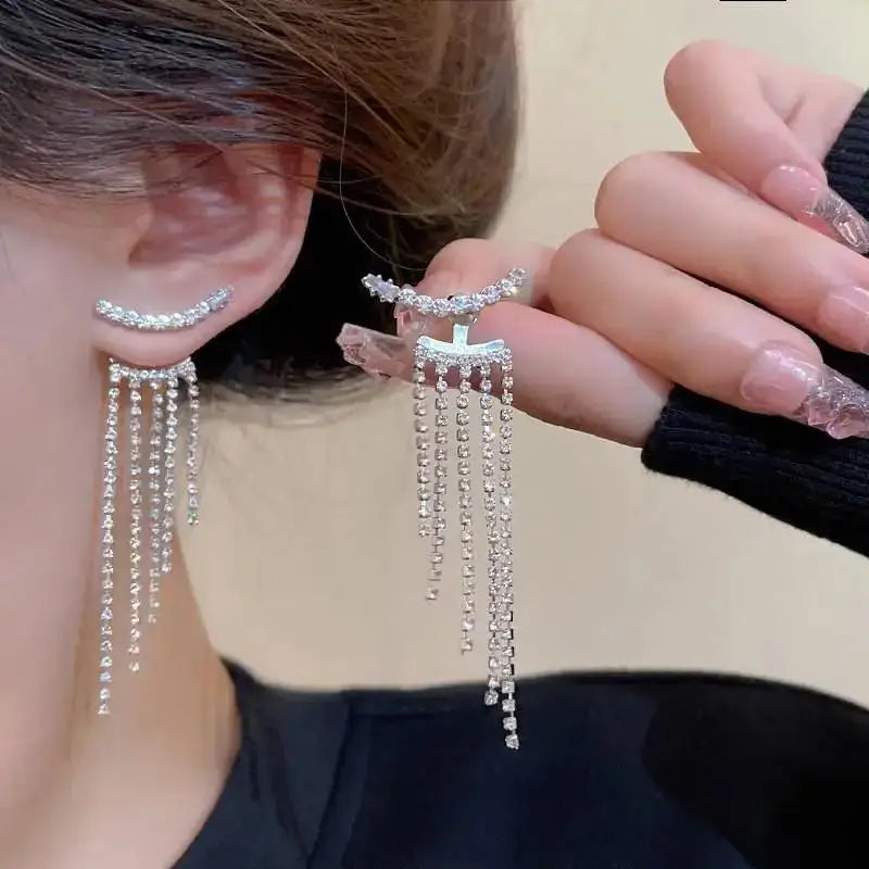 925 Silver Needle Korean Fashion Pearl Tassel Earrings