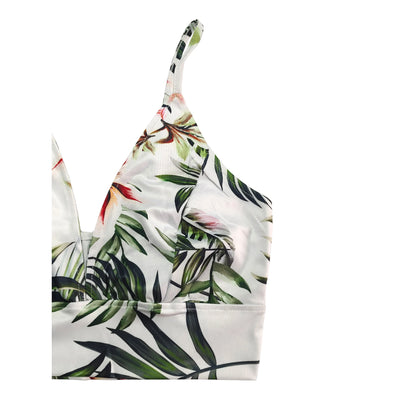 Women floral print V-neck two-piece top and split beach dress