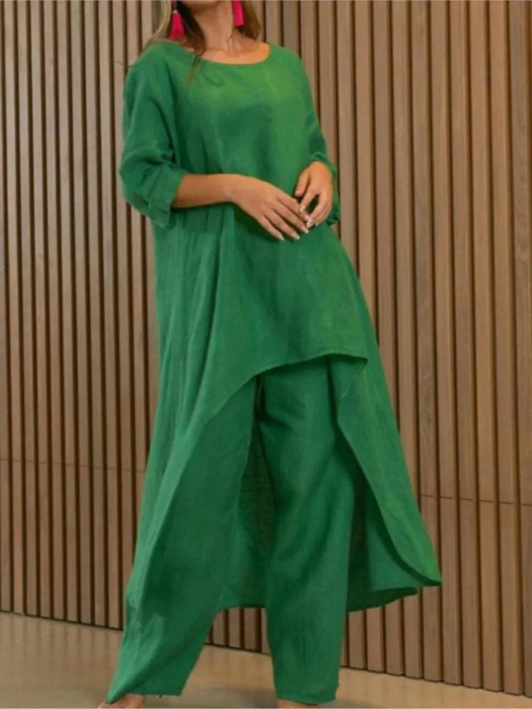 Women's Cotton Linen Long Pants Sets