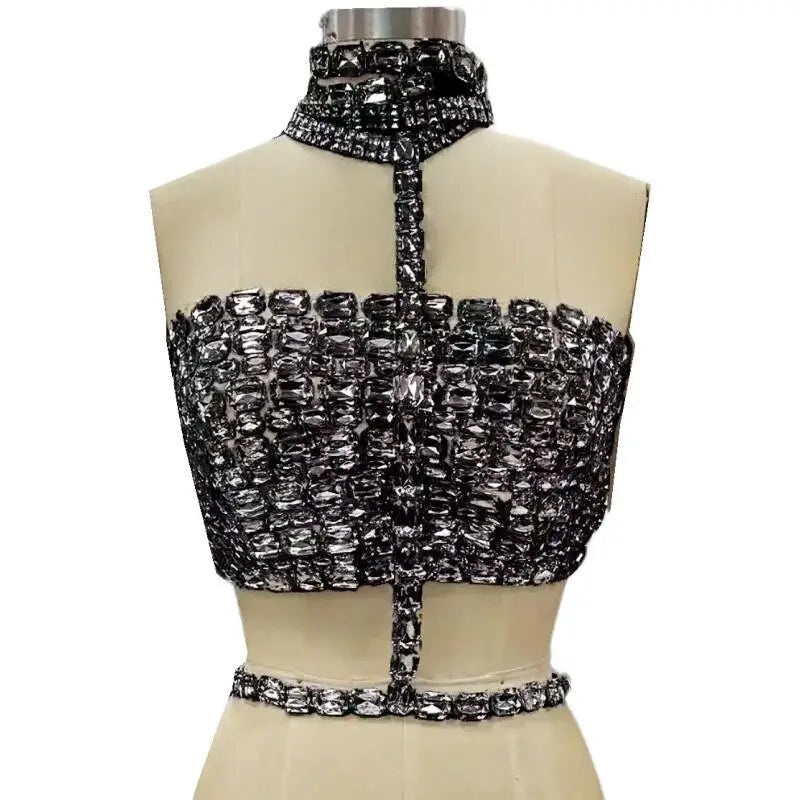 Women Sexy Halter Big Crystal Bodycon Tops