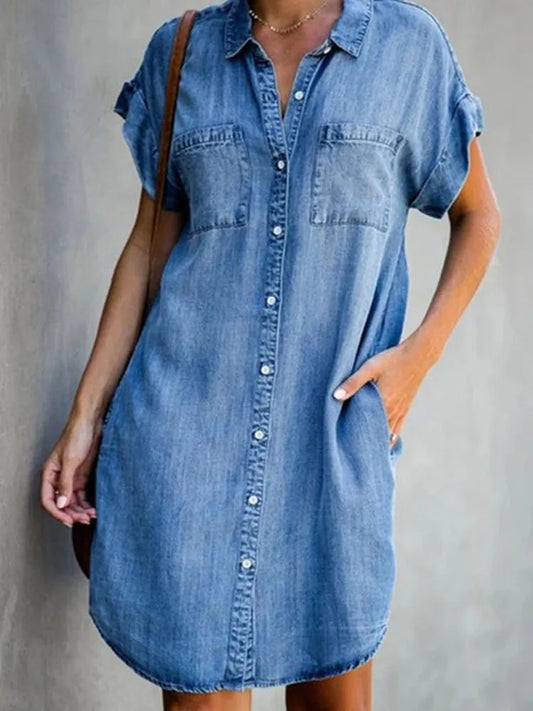 Denim Shirt Dress Women's Casual Loose Pocket