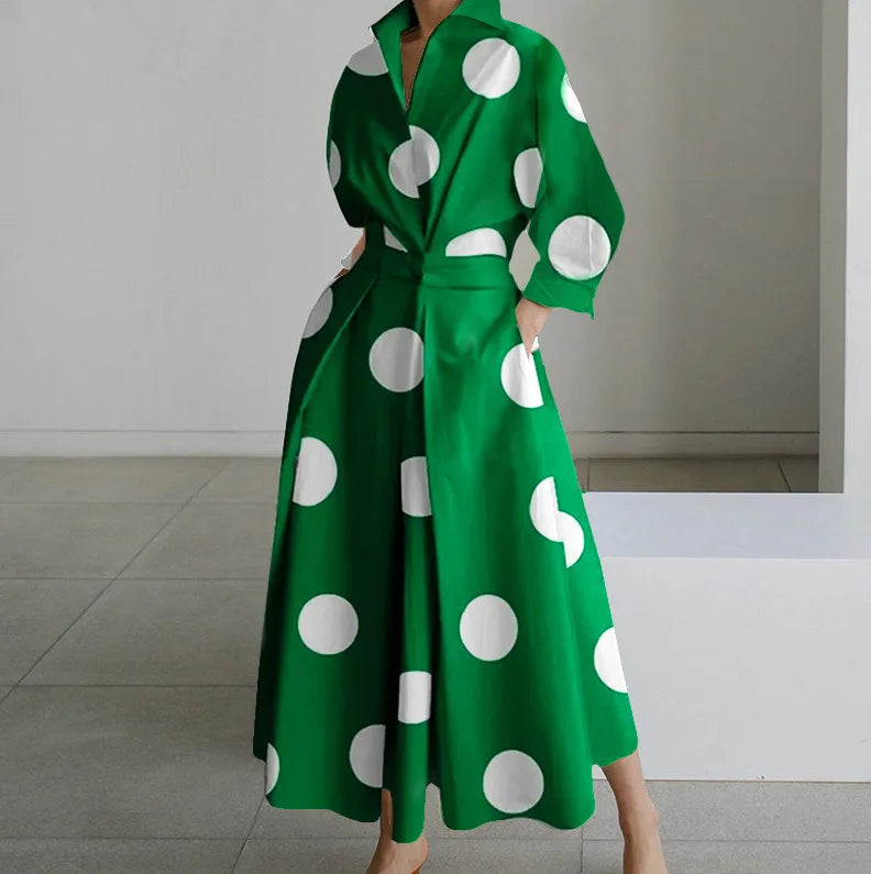 Dress Long Sleeve Dot Print Elegant Maxi Dresses