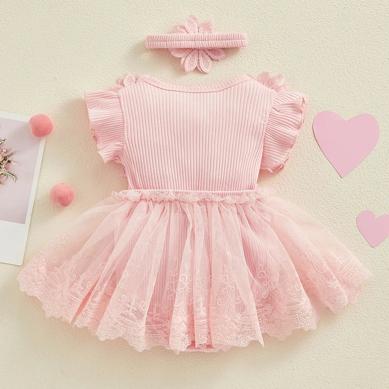 Infant Baby Girl Lace Romper Baby  with Headband