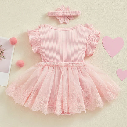 Infant Baby Girl Lace Romper Baby  with Headband