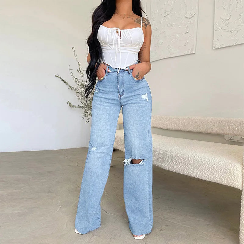 Women Jeans Wide Leg Pants Denim High Waist