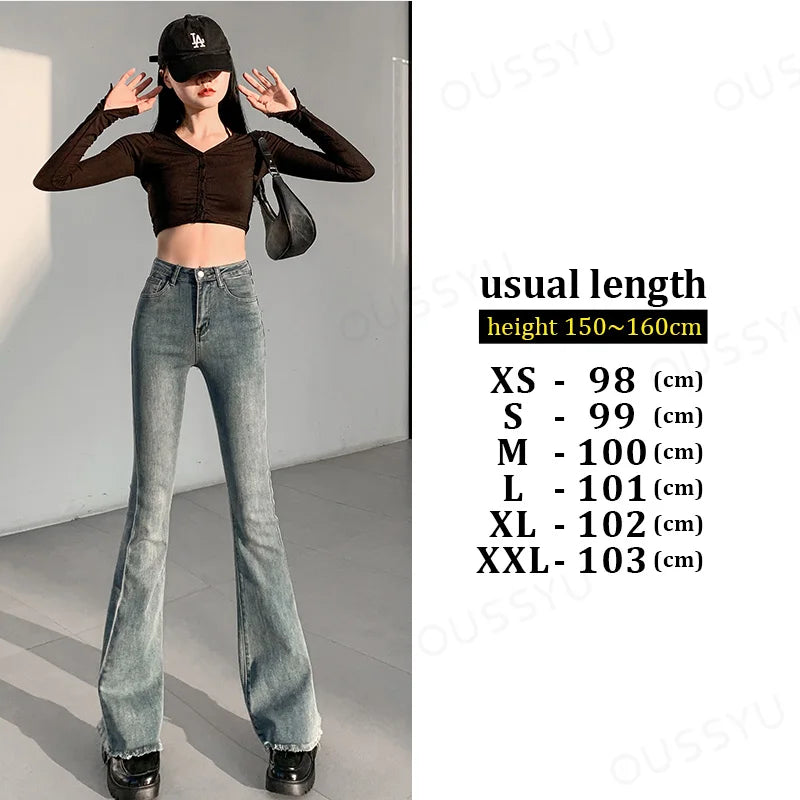 Flared Jeans Women Vintage Black Denim Pants