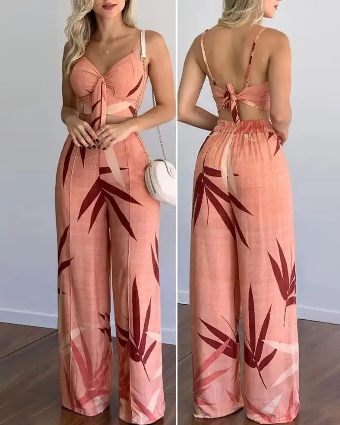 Summer Women's Suit Sexy Sleeveless Backless  2 Piece Sets