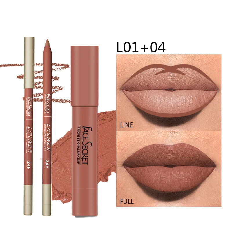 Matte Lipliner & Lipstick Set ,Waterproof