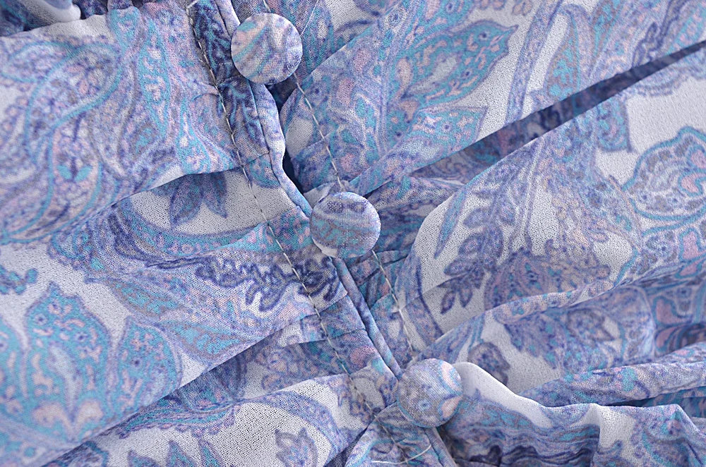 Blue Floral Print Chiffon Mini Dress