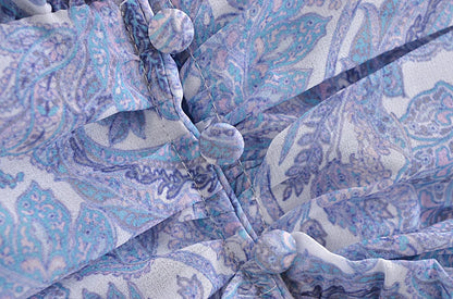 Blue Floral Print Chiffon Mini Dress