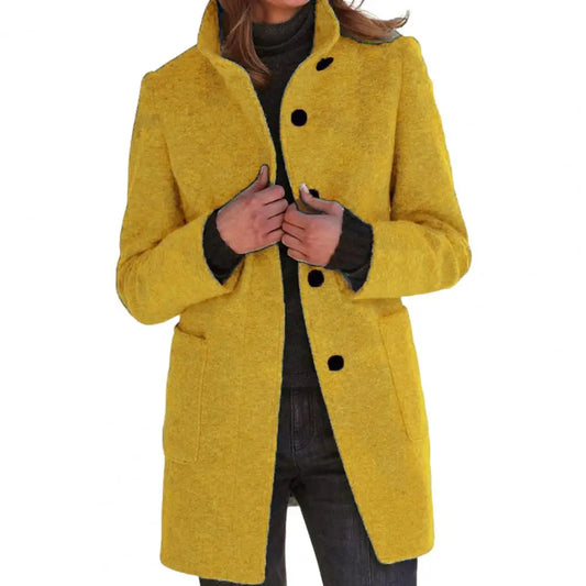 Women Winter Overcoat Retro Stand Collar  Mid Length