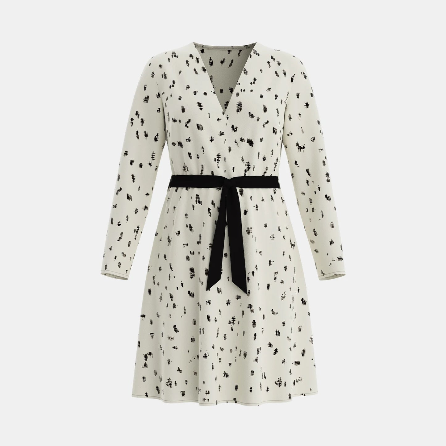 Polka Dot Long Sleeve V-neck Mini  Dress
