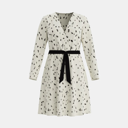 Polka Dot Long Sleeve V-neck Mini  Dress
