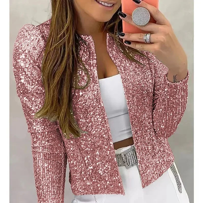 Sequin Jackets Women Glitter Long Sleeve Short Coats