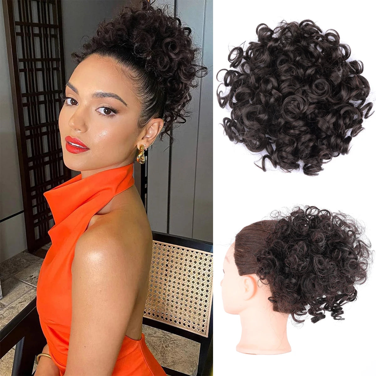 Women Messy Curly Fluffy Hair Bun Clip